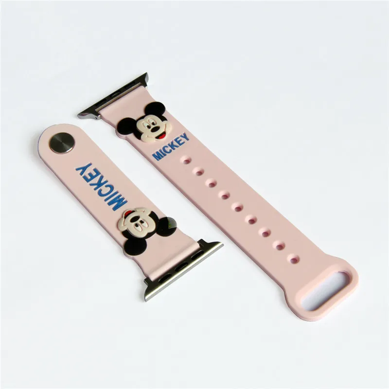 Силиконовый спортивный браслет YUKIRIN с милым Микки Маусом для Apple Watch, серия 4, 3, 2, 1, ремешок на запястье для iWatch, для маленьких девочек, 44 мм, 42 мм, 40 мм, 38 - Цвет ремешка: Pink