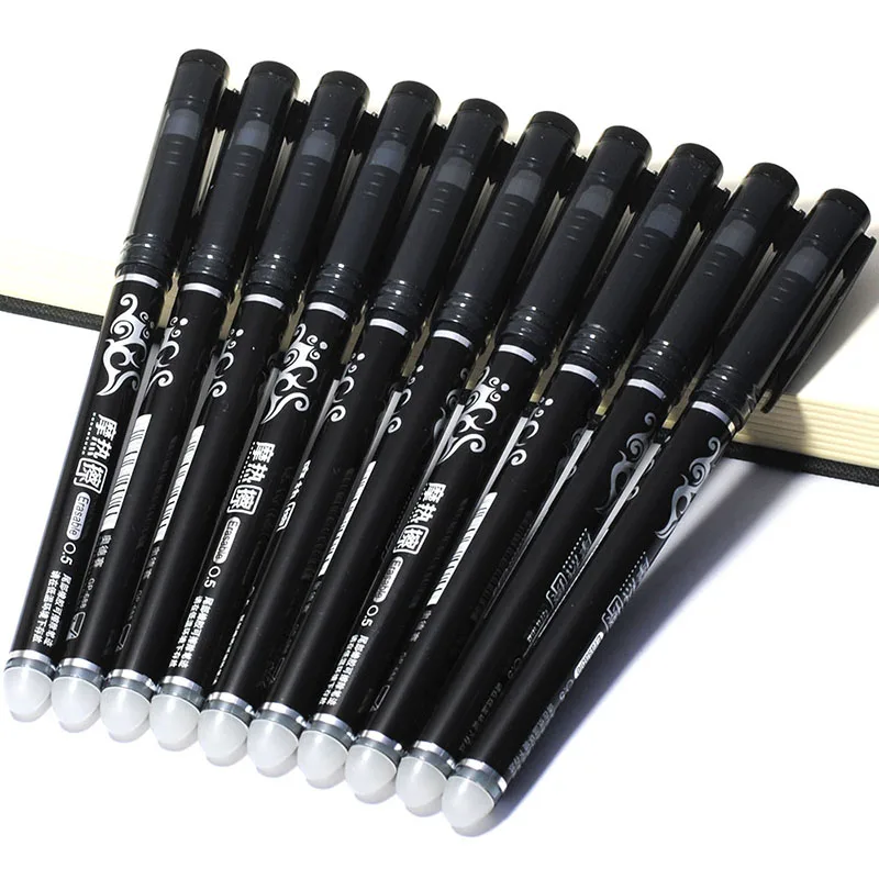 Black Pen 10 шт 0,5 мм ручка для письма стираемая шариковая ручка синяя черная чернильная ручка заправка школьника стираемая ручка канцелярские принадлежности офисные принадлежности - Цвет: Black Pen