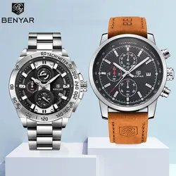 Часы мужские набор BENYAR мужские часы лучший бренд класса люкс кварцевые хронограф Модные Военные Водонепроницаемые кожаные Relojes Hombre 2019