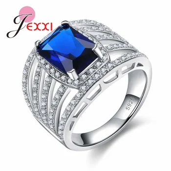

High quality Dream Carnival Cocktail Rings For Women Blue CZ 925 Sterling Silver Wide Band Finger rings Jewelry SIZE 6-10