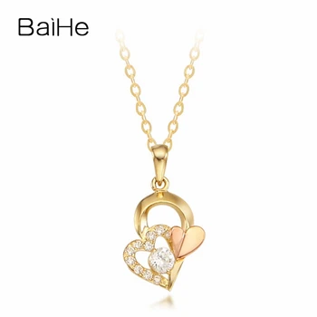 شراءBAIHE الصلبة 18K وردة صفراء الذهب 0.20ct جولة الماس الطبيعي النساء المشاركة غرامة مجوهرات رائعة الماس القلب القلائد