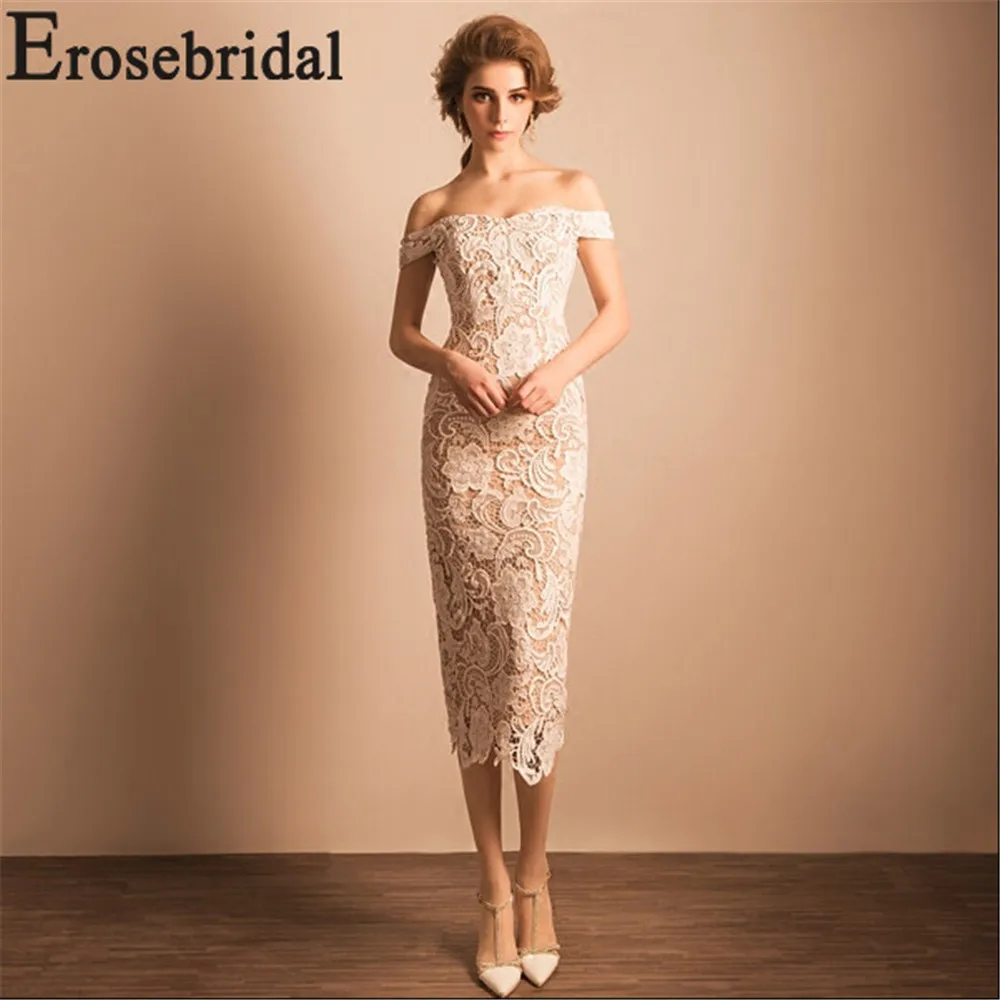 Erosrbridal элегантное короткое Кружевное платье для выпускного вечера вечерние платья длиной до середины икры с молнией сзади уникальный дизайн плеч