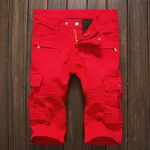 Vintage Red Denim Shorts 2016 Mens Zippered Pockets Slim Fit Korean Design Jean Shorts Nightclub Casual