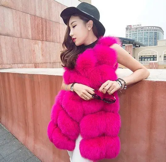 Fuchsia Пальто из искусственного меха женская меховая жилетка Роскошная Серебряная лисица Высококачественная теплая зимняя женская куртка жилет 4XL Верхняя одежда Пальто - Цвет: Fuchsia