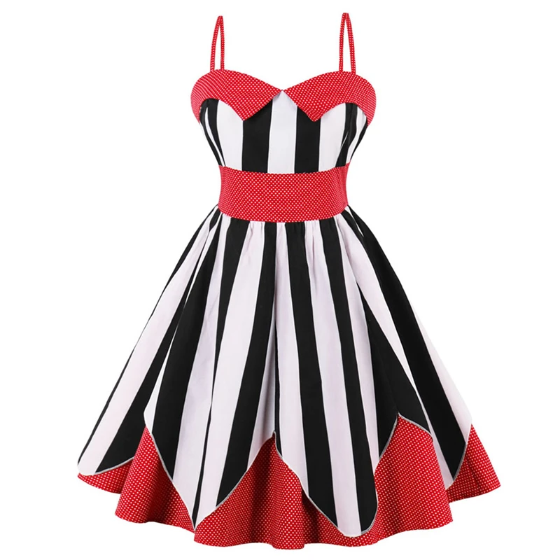 red and white vertical striped dress