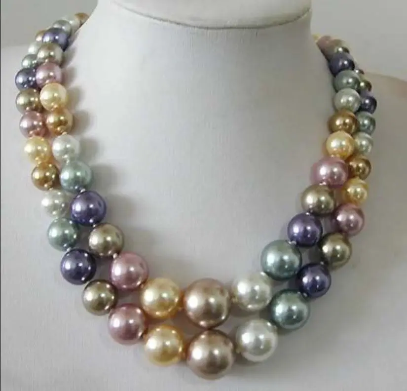 

2 Row 8-14mm South Sea Multicolor shell pearl necklace ##a #a