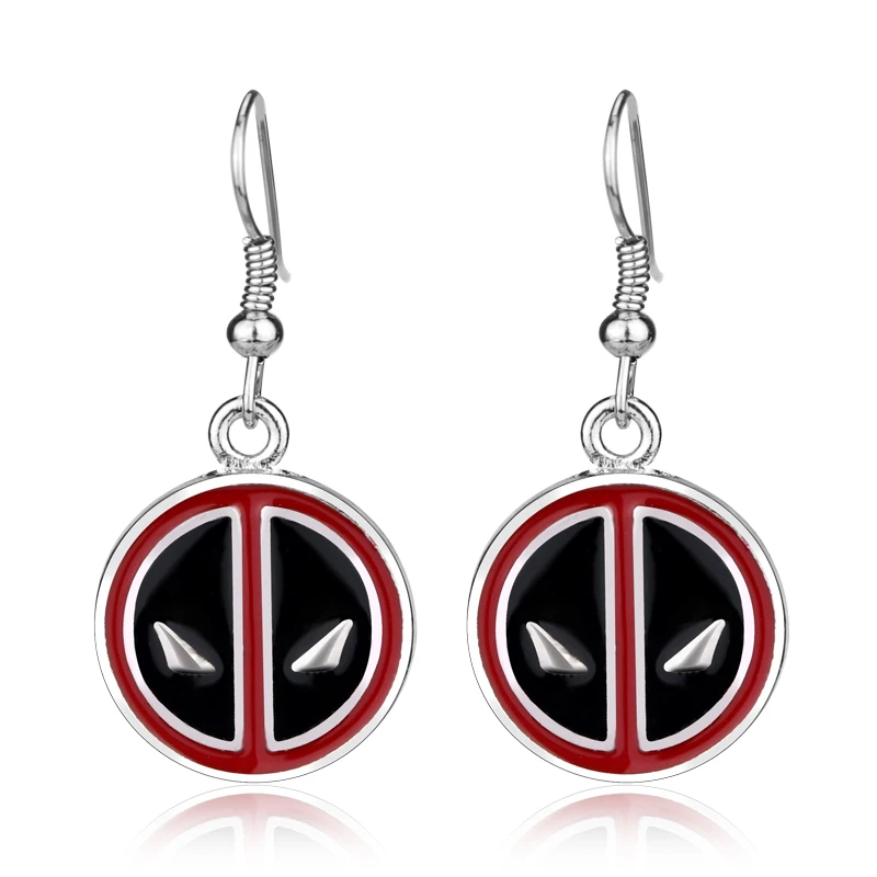 

Drop Shipping Personality Deadpool Earrings Red and Black Enamel badges Pins Drop Earrings jewelry Women High Quality Gift