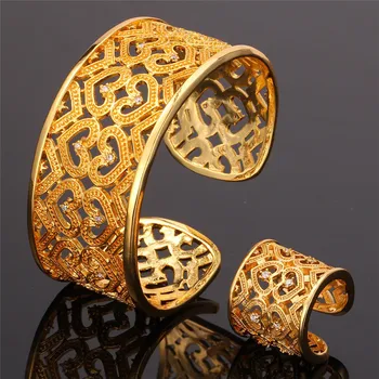 

New Vintage Rings Set Yellow Gold Color Clear Cubic Zircon Crystal Heart Engagement Bangle Ring Set For Women Wholesale HR484