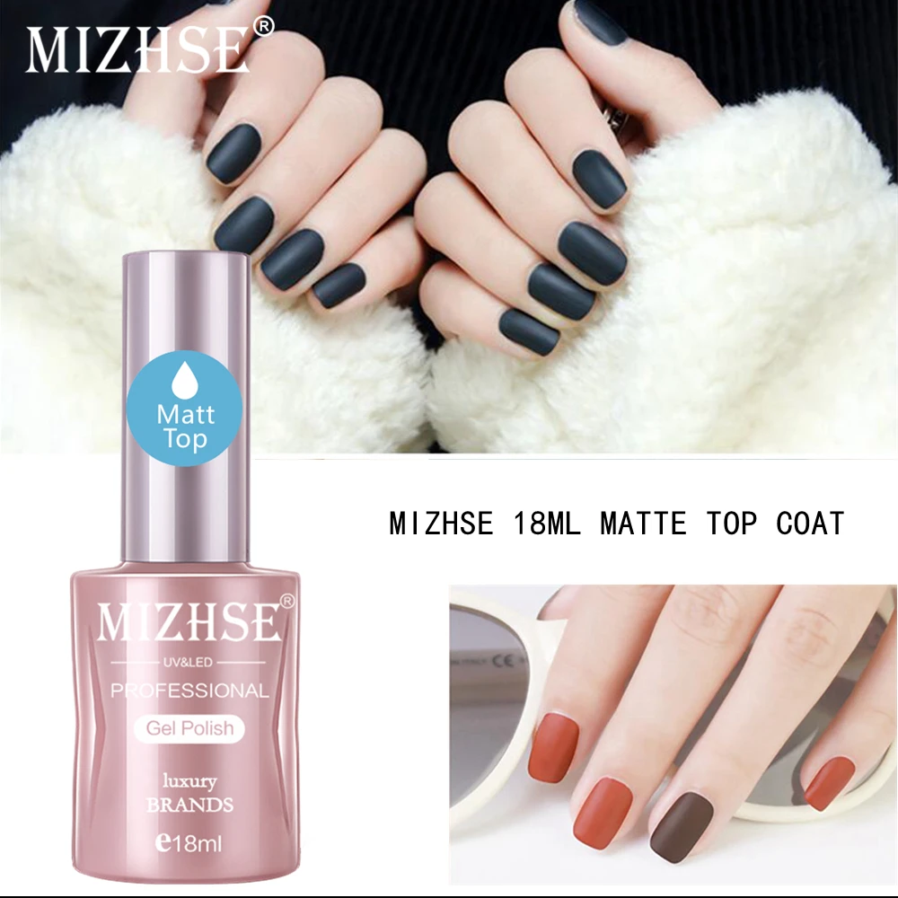 MIZHSE 18ML Matte Nail Art Polish Transparent Lacquer Matt Top Coat Top Soak Off Vanishes Popular Gel Lak Lacquer Matte Top