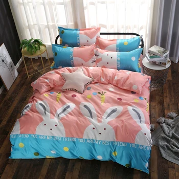 

Sweet Rabbit Pink Bedlinen Kid Teen Girls Bedding Set Twin Queen Size Duvet Cover Pillowcase Bed Sheet