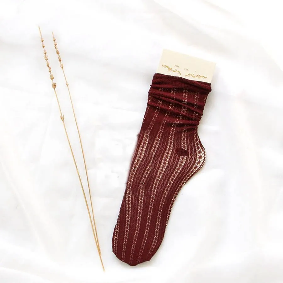 [WPLOIKJD] Харадзюку, сексуальный японский стиль, продукт, красивые, для девочек, ажурные, сетчатые, шелковые, хлопковые, кучи, женские носки - Цвет: Wine Red Socks