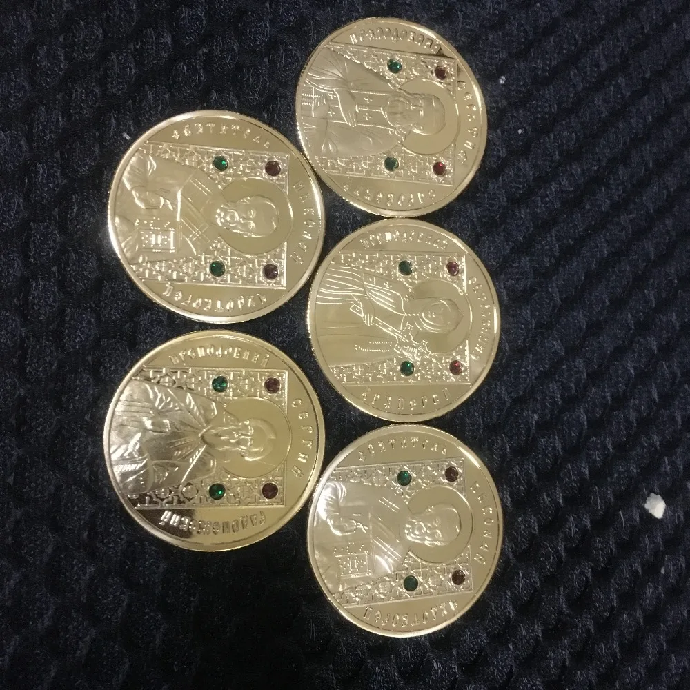 

5PCS Diamond-Set Commemorative Coin Our Lady of Russia Saint-Pantelemont St.Nicholas St.Sergey St.Polotsk Art 50 Rubles Coins