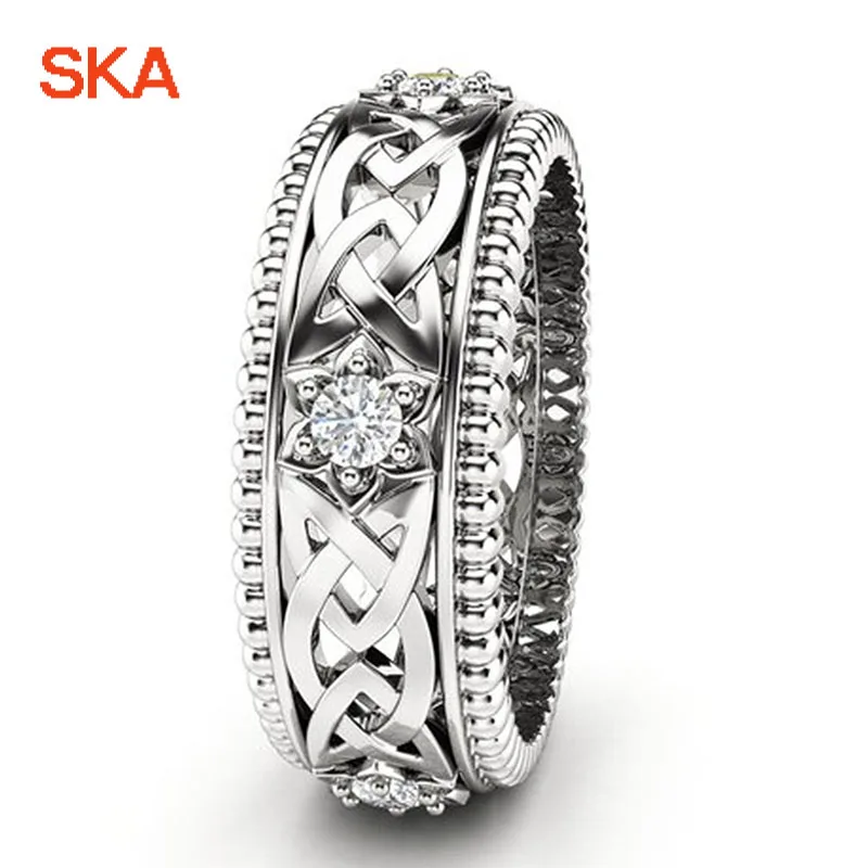 

SKA Ring Plant Flowers Fashion Princess Rings For Women Anillos Mujer Hollow Out Zircon Rose Gold Unisex Finger Jewelry JJZ412
