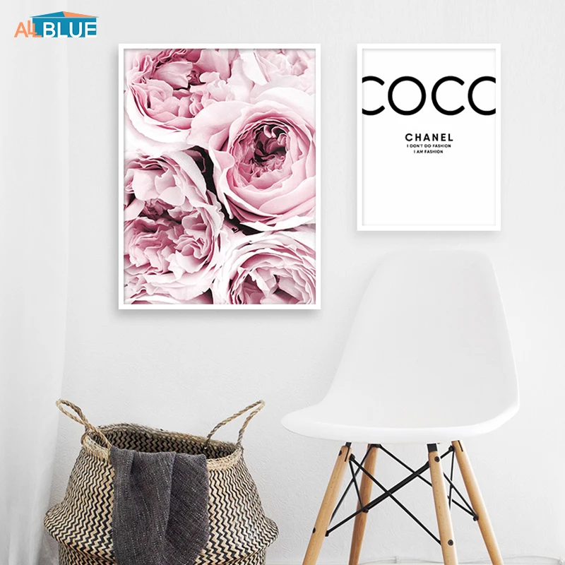

Nordic Style Canvas Print Flower Peony Poster Coco Love Quote Wall Art Painting Picture For Bedroom Decoration Modern Home Decor
