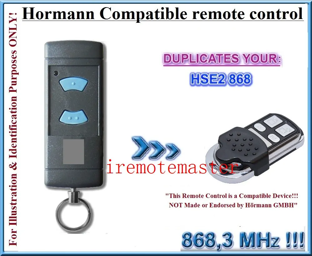 HORMANN (синий пуговицы совместимый) HSE2 868 мГц двери гаража/ворота дистанционного Управление замена/Дубликатор