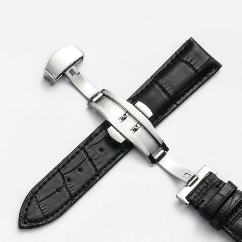 Genuine Leather Watchband with Butterfly Clasp Band Croco Grain Bracelet for Pulseira Watch Strap Replacement Wristbands 12-24mm