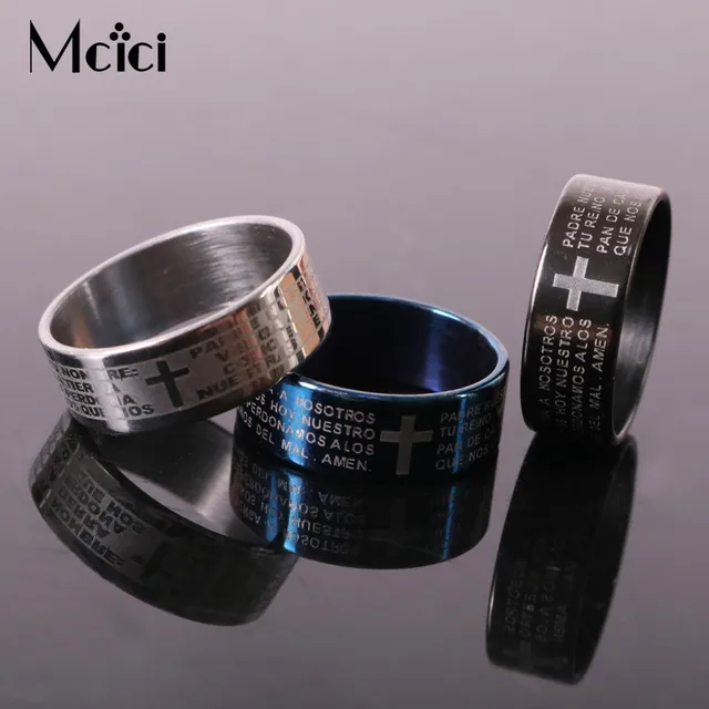 Silver Rings For Men Women Stainless Steel Bible Lord's Prayer Cross Rings Punk Silver Rings For Men Women Stainless Steel Bible Lord's Prayer Cross Rings Punk