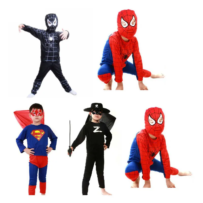 

Red Spiderman Costume Boys Cosplay Bat Black Spider Man Halloween Costume for Kids Carnival Clothes Hat Pants Hero Capes Mask