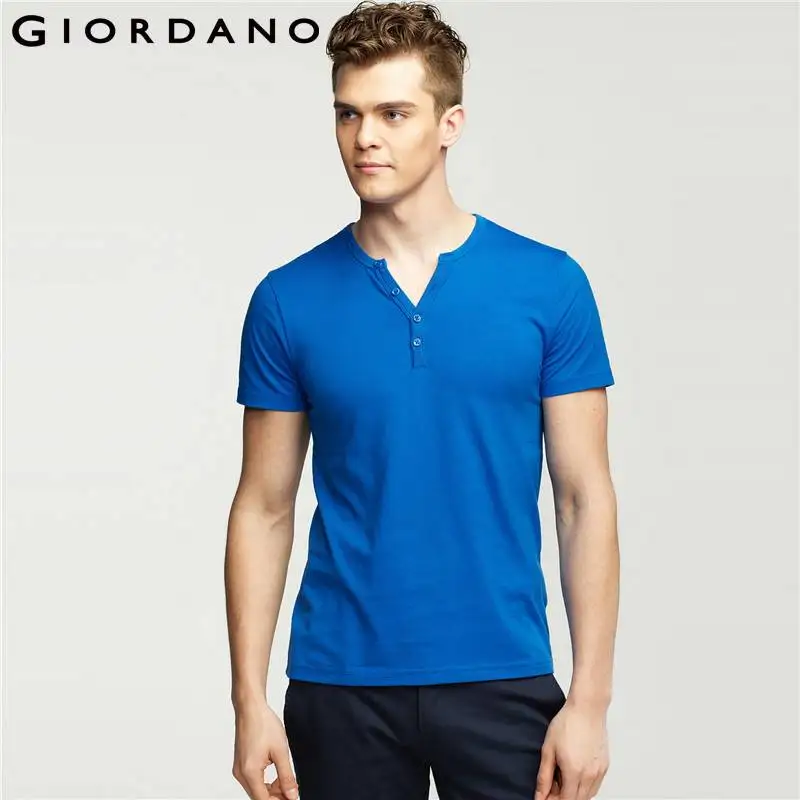 Giordano Men Henley T shirt Solid Cotton Tees Short