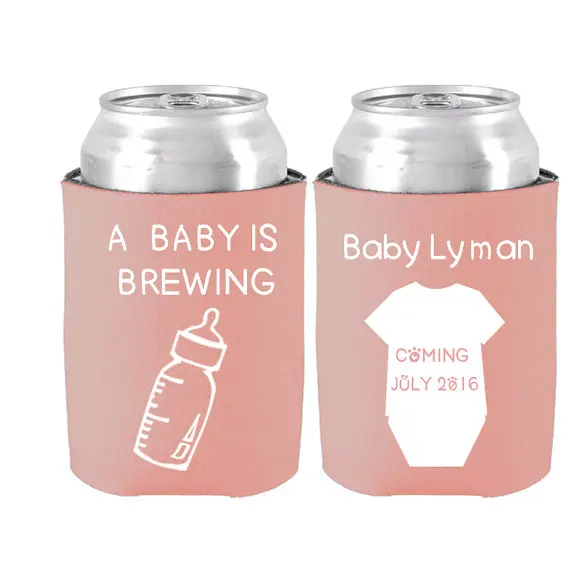 A Baby Is Brewing Customized Baby Shower Favors Can Cooler Monogram