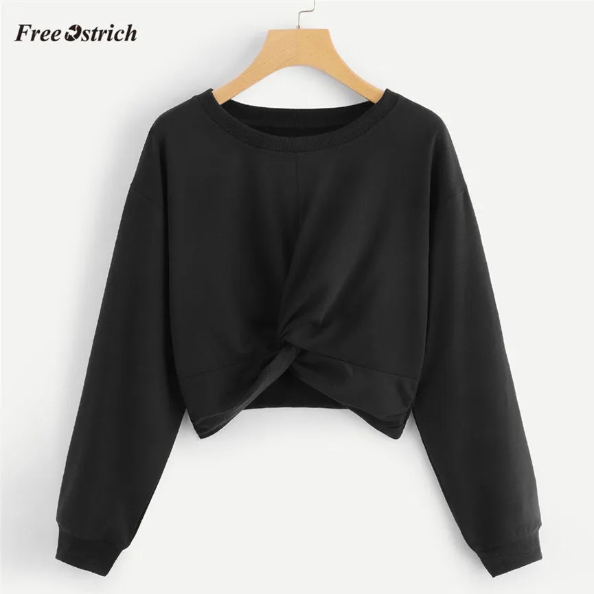 Free Ostrich Winter Women Sweatshirt Short Knotted Pullovers Full Sleeve O-Neck Loose Sweatshirt Jumper Sweats Warm Tops de18