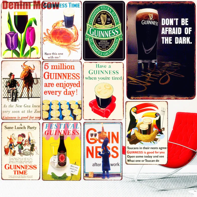 

Guinness Time Vintage Metal Tin Signs Decorative Plate for Bar Pub Club Beer Advertising Plate Wine Wall Sticker Home Decor N275