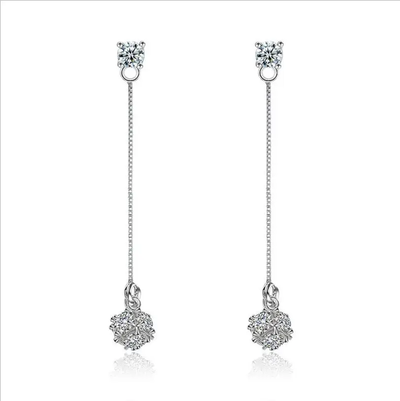 Anenjery, роскошные 925 пробы серебряные серьги, любовь, карамельный кубик с цирконием, кисточка, длинные серьги, Ушная линия, серьги-гвоздики для женщин, S-E180