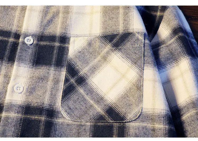 Men's Casual Plaid Dress Shirts Long Sleeve Urban Streetwear Casual Button Up Shirt For Male Large-Scale Plaid Pocket Top CS08 (12)