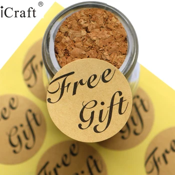 

1200pcs - New! Kraft Seal Label Sticker 'Free Gift' Circle Point Gift Seal Label Sticker For Party Favor Bag Candy Box Decor