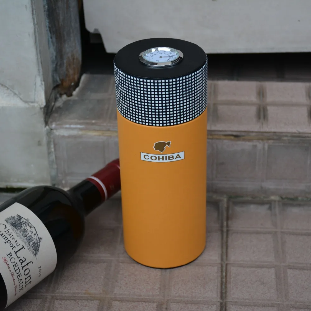 COHIBA кожа Дерево кедра с подкладкой трубка для сигар портативный чехол Мини Путешествия Humidor внутри с длинным увлажнителем гигрометр COHIBA кожа Дерево кедра с подкладкой трубка для сигар портативный чехол Мини Путешествия Humidor внутри с длинным увлажнителем гигрометр