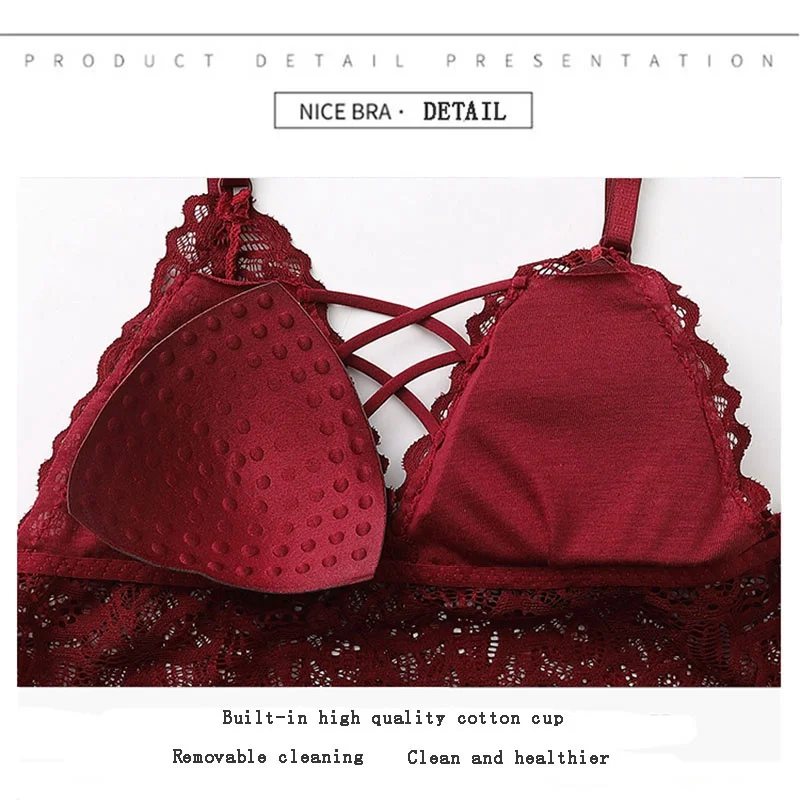 Для женщин Bralette Сексуальная глубоким v-образным вырезом Беспроводной Топы кружево мягкий бюстгальтер Для женщин укороченные топы Пуш Ап