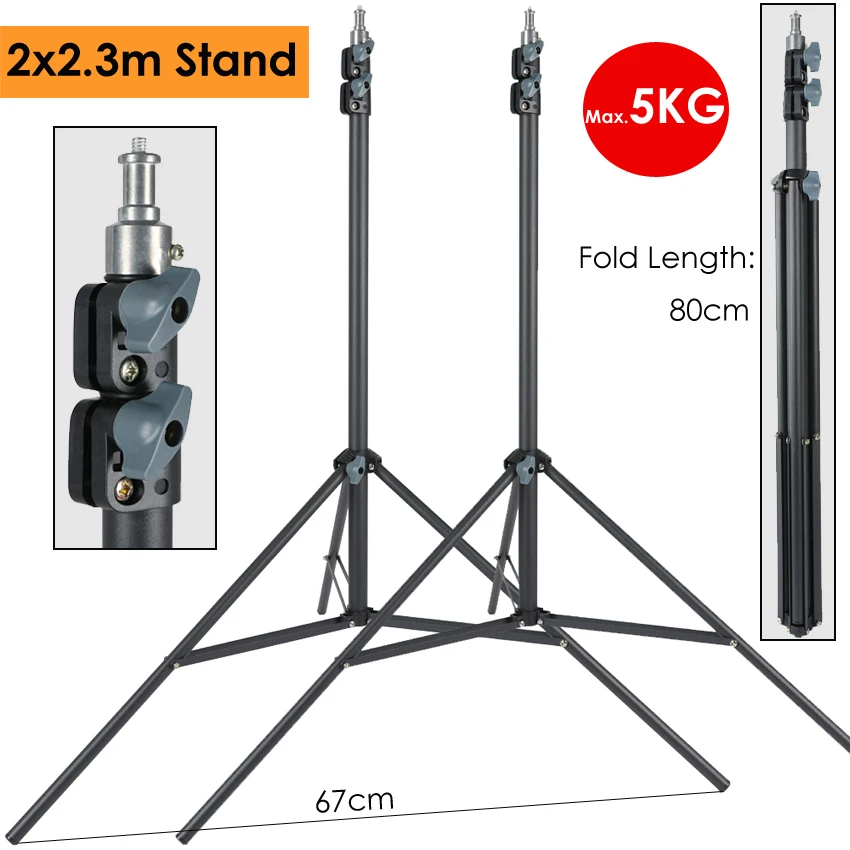 Godox Heavy Duty Light Stands – 2-Pack, 118" Max Height, Spring Cushioned, Holds 22 Lbs – With Carry Bag For Photo/Video