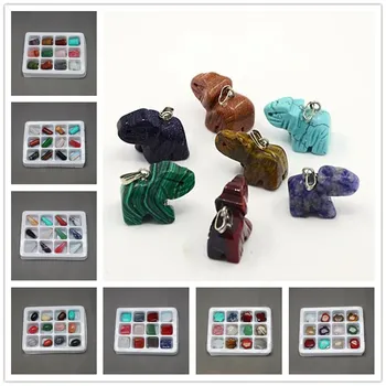 

Stone Pendants with Brass Clasps Mixed Stone 12pcs/box