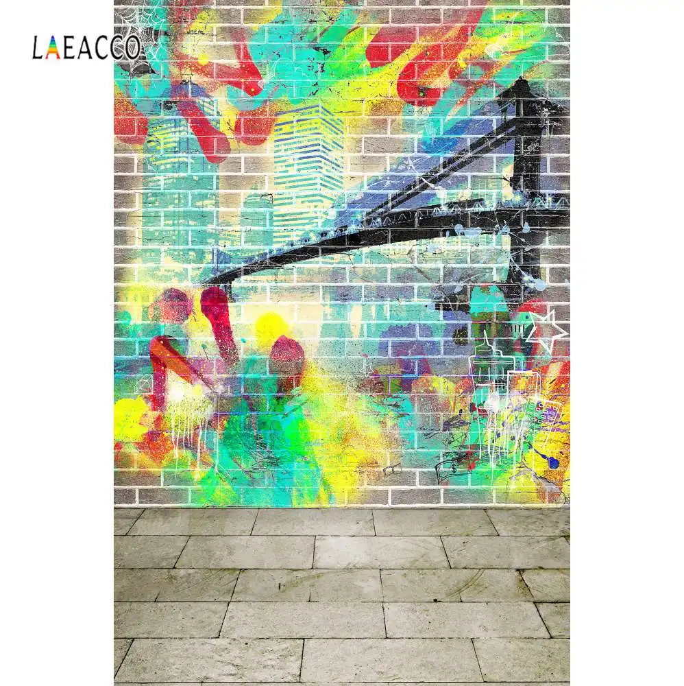 

Laeacco Graffit Backdrops Colorful Pattern Brick Wall Party Celebration Baby Child Portrait Photography Background Photo Studio