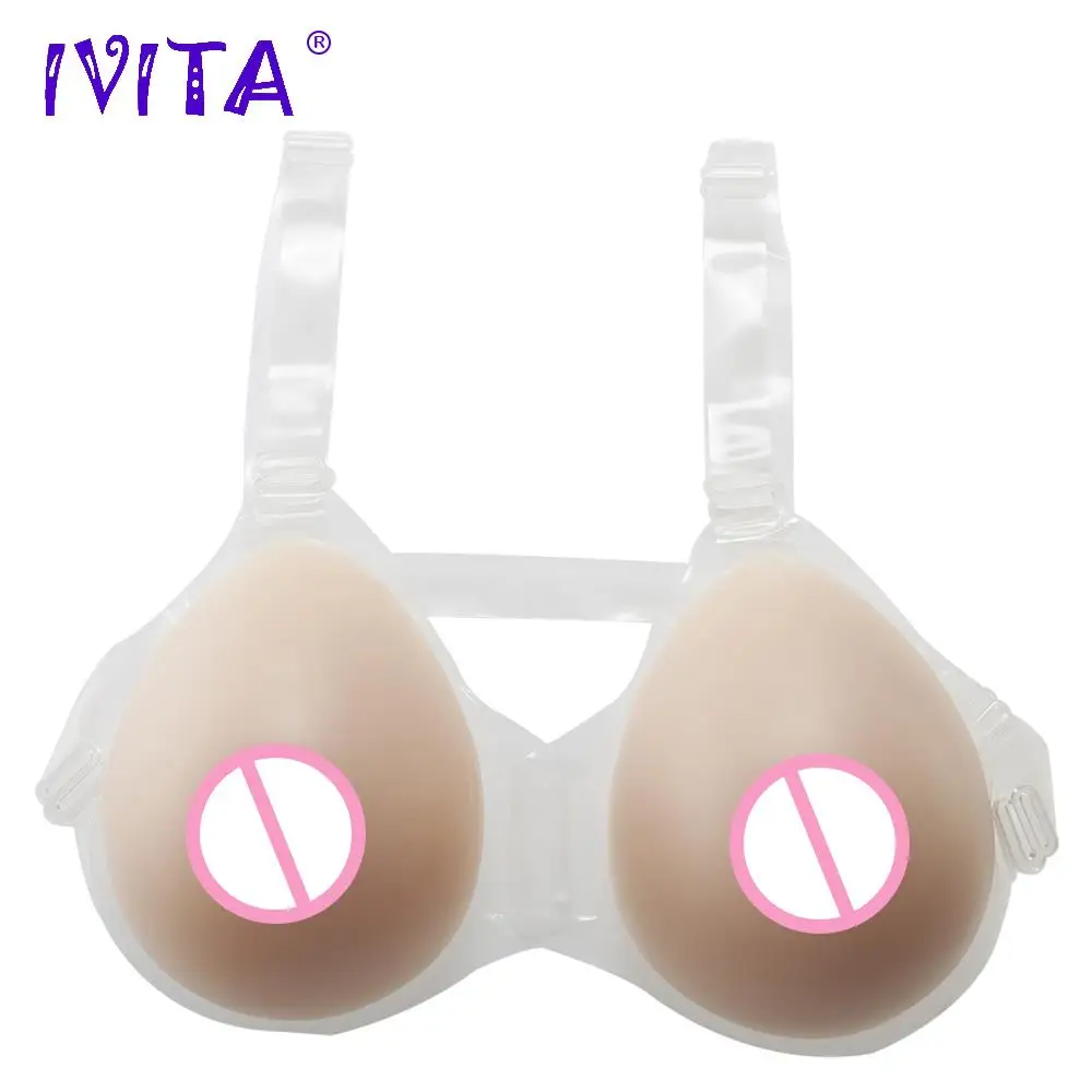 

IVITA 800g Realistic Silicone Breast Forms Fake Boobs Enhancer With Straps For Sexy Crossdresser Shemale Drag-Queen Enhancer