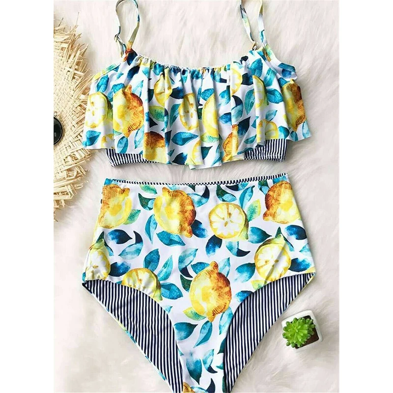 

Vintage Floral Swimsuit Set Separate Swimwear Women's High Waist Swimming Suit 2019 Summer Flower Bathing Suit