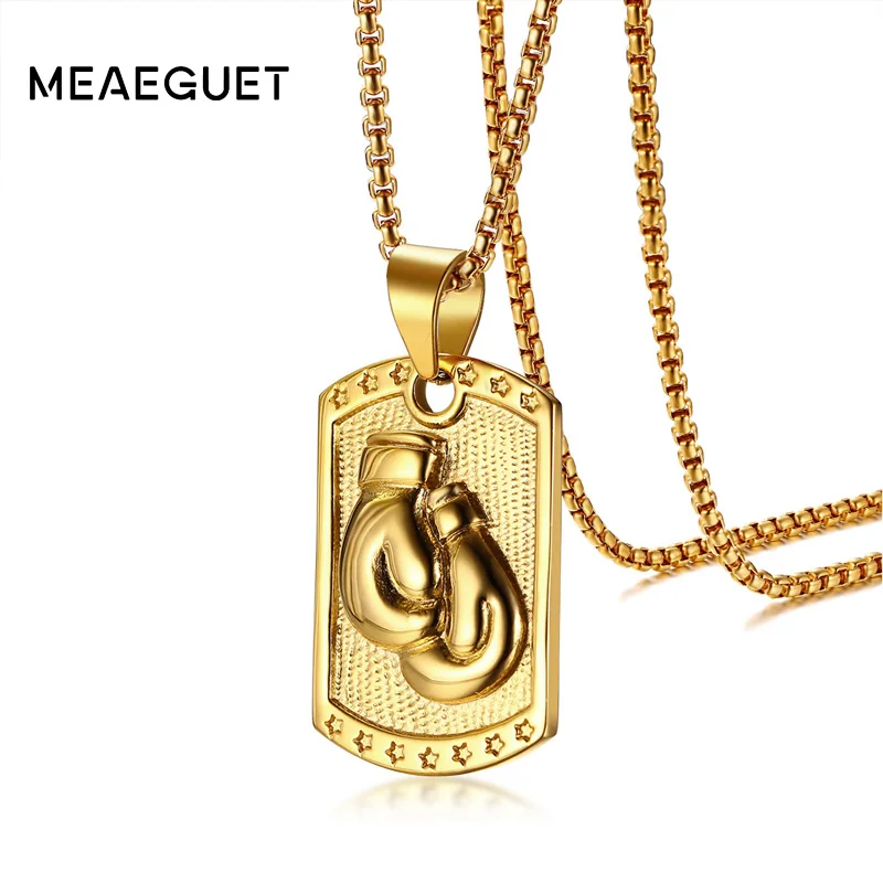 

Meaeguet Men Necklace Gold-color Stainless Steel Chain Boxing Glove Pendant Charm Sport Fitness Jewelry Dropshipping