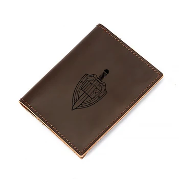 

Russia Guard Shield and Sword Mini Wallet Men Multi Card ID Holders Small Purses Buckle Design Card Wallet Leather