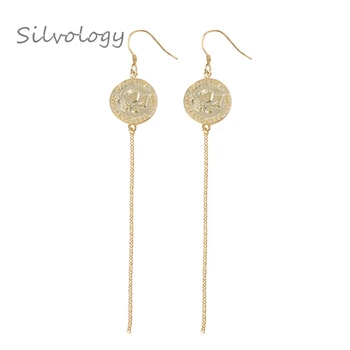 

Silvology 925 Sterling Silver Figure Coin Tassel Long Drop Earring Gold Creative Texture Earrings For Women 925 Silver Jewelry