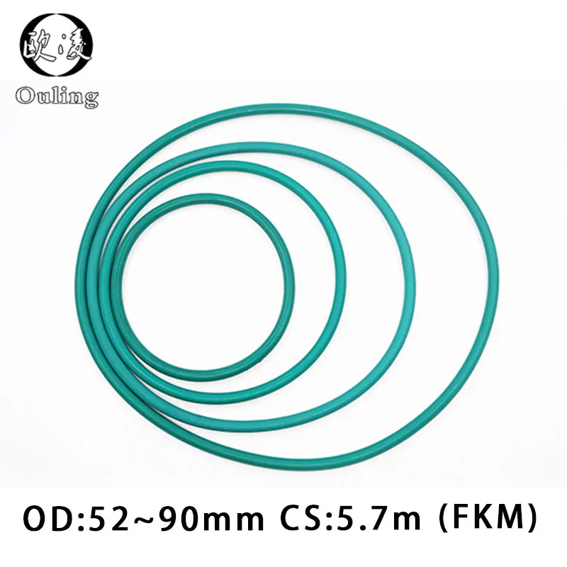 Резиновое кольцо зеленый кольцо уплотнения FKM CS5.7mm OD52/55/60/62/65/70/75/80/85/90 мм резинового кольца прокладка мазута кольца шайбы