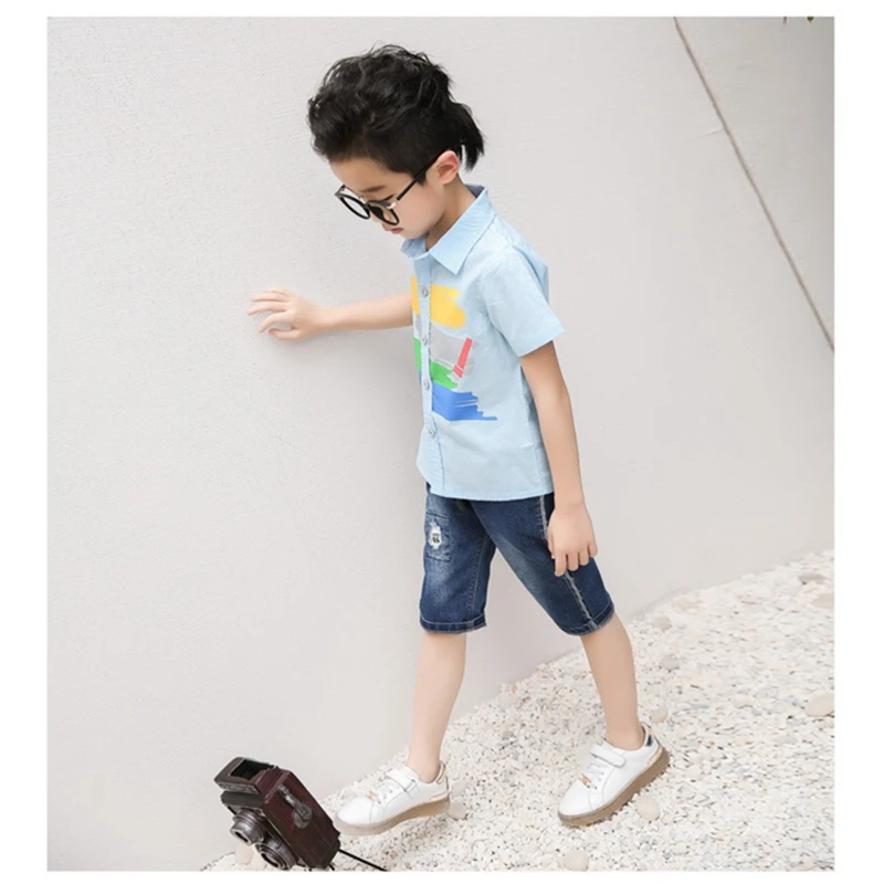 Baby boy Children's Short sleeve shirt cotton tops clothes summer A printed lapel shirt South Korean style leisure kids T-shirt clothing (13)
