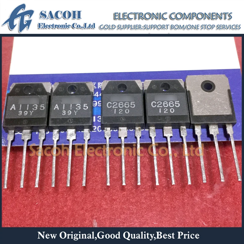 

New Original 5Pairs(10PCS) 2SA1135 A1135 + 2SC2665 C2665 TO-3P 4A 80V Silicon NPN + PNP Power Transistor