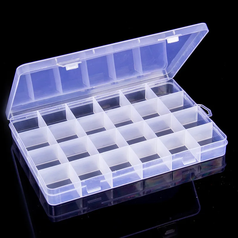 

Organizer Storage Beads Box 24 Compartment Slot Free Installation Demolition Adjustable Plastic Jewelry Case