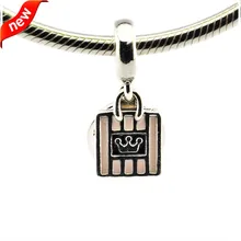 DIY Подходит Пандора браслеты королева шоппинга Амулеты с нежно-розовые эмалевые серебряные бусины 925 пробы