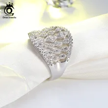 ORSA JEWELS женские кольца с полым покрытием серебристый цвет прозрачный AAA кубический циркон женские кольца Свадебные украшения уникальный подарок AAOR88