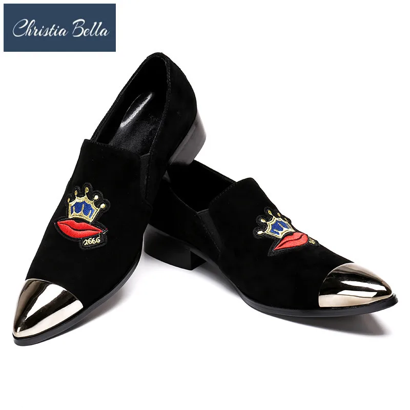 

Christia Bella Brand Vintage Fashion Men Shoes Leather Genuine Luxury Carved Mens Dress Shoes Men Flats for Business Slippers
