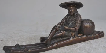

8" chinese fengshui bronze Old Fisherman seat Vessel Boat Ship Liberty statue