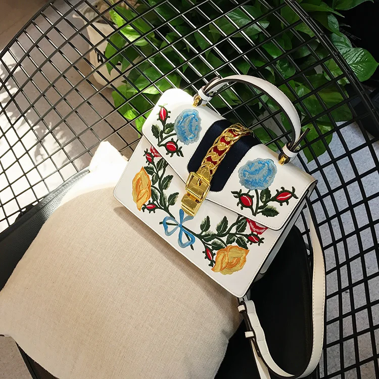 Роскошная Брендовая женская сумка с цветочным клапаном, высококачественные Сумки из искусственной кожи, сумка через плечо с квадратной вышивкой