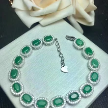 Натуральный Зеленый Изумрудный браслет натуральный драгоценный камень браслет 925 серебряный браслет роскошный классический круглый женские вечерние ювелирных украшений