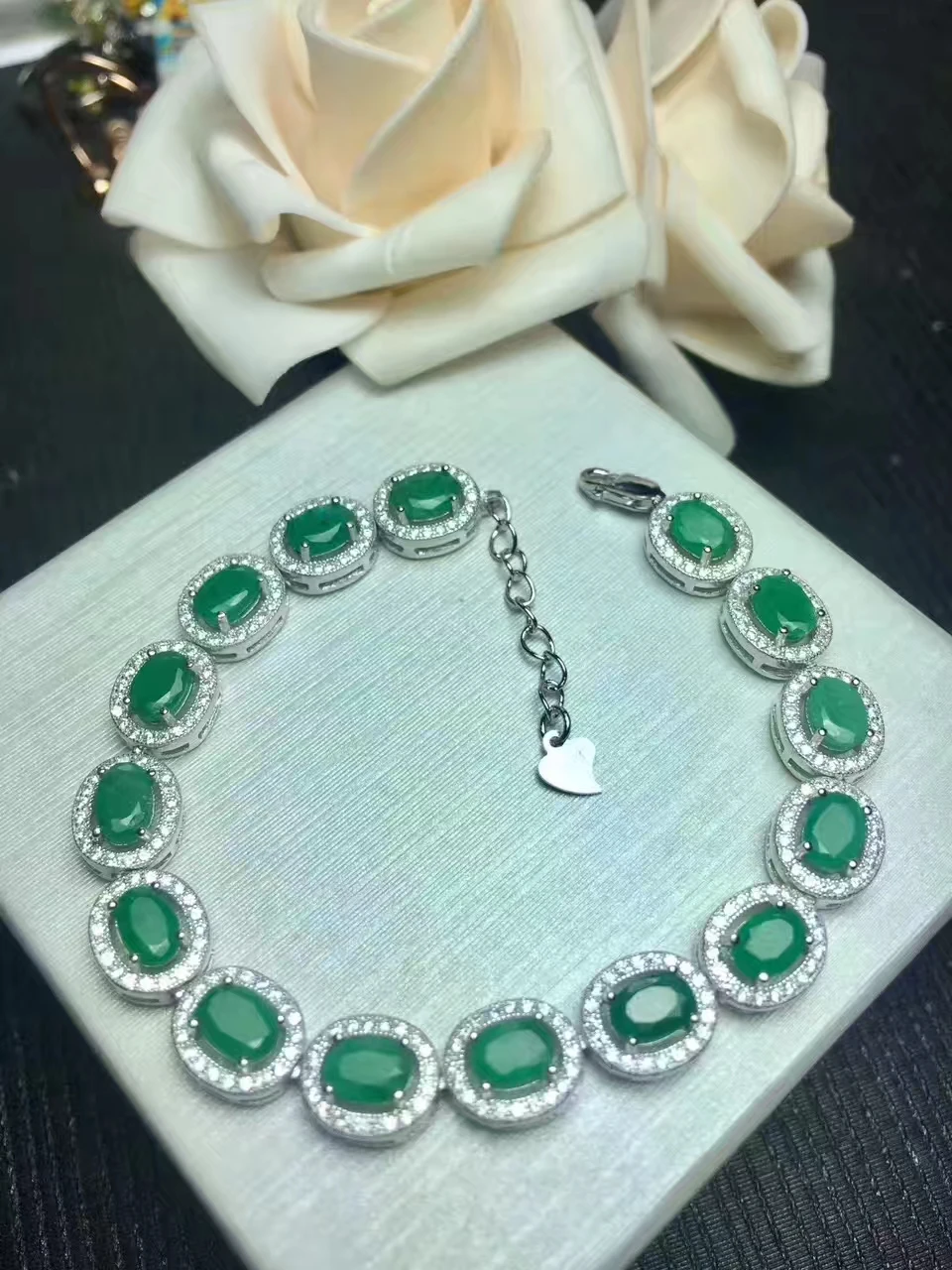 Natural green emerald Bracelet Natural gem stone Bracelet 925 silver